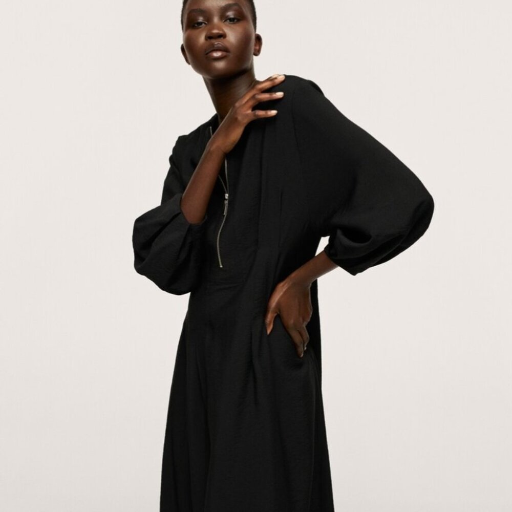 NWT Mango Black Flowy modal dress with zipper Size 6